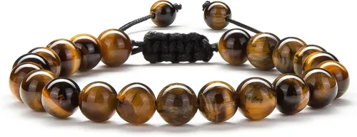 Vista 21 de Pulsera elástica Hamoery con cuentas naturales de ojo de tigre de 8 mm, para mujer y hombre Juego de 2 piezas 1-21018