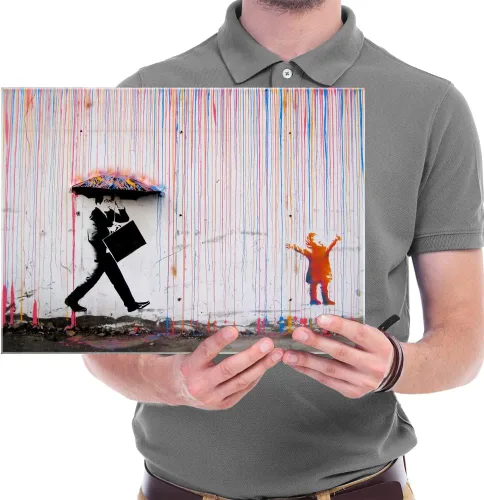 Vista 6 de Wieco Art Banksy Lluvia o Graffiti Colorido Callejero Famoso Pinturas en Lienzo Arte de Pared Moderno Inspirador Imágenes de Amor en Gris Impresión
