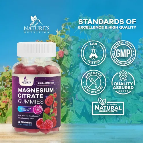 Vista 4 de Gomitas de citrato de magnesio para adultos y niños, suplementos de magnesio de alta absorción, calma premium, relajación, apoyo muscular, nervios