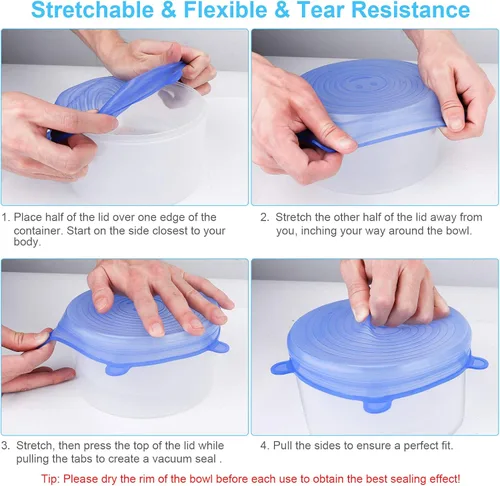 Vista 5 de YXYL 14 tapas reutilizables de silicona elásticas y selladas para almacenamiento de alimentos, cubiertas redondas flexibles de silicona
