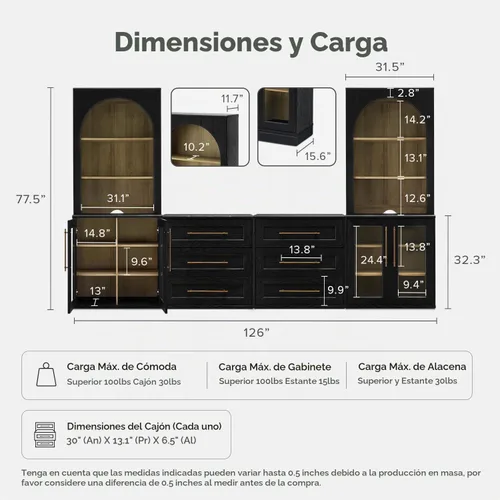 Vista 2 de mopio Blake Centro de entretenimiento de 4 piezas con almacenamiento, cómoda gabinete de almacenamiento modular de granja moderna soporte para TV
