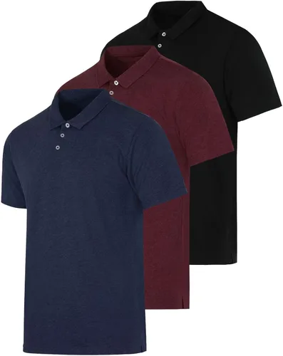 Vista 8 de Real Essentials 3 Pack: Polo de manga corta de jersey de algodón transpirable de secado rápido para hombre casual