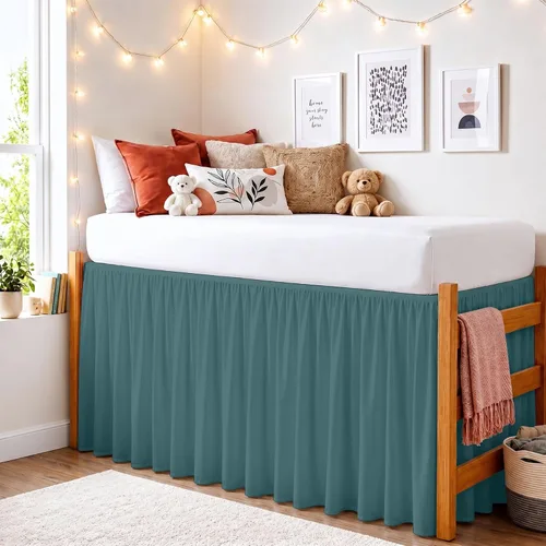 Vista 86 de Dorm Ruffle Twin XL 28" Drop Extra Long BedSkirt, Premium Brushed Microfiber Tailored Drop, Put On Elastic Long Dust Ruffle, Split Corner, Bedroom