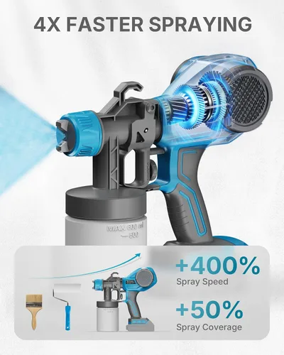 Vista 3 de Tilswall Pulverizador de pintura inalámbrico para batería Dewalt de 20 V, pistola de pintura eléctrica para pintura de casa, muebles, pared