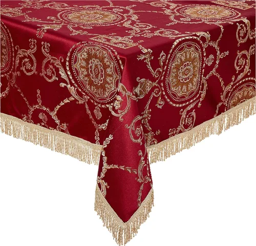Vista 9 de Violet Linen Prestige - Mantel con diseño de damasco, 52 x 70 in, color burdeos. Borgoña