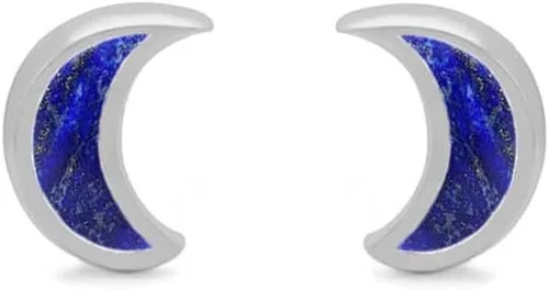 Vista 6 de Boma Jewelry - Aretes de plata de ley con diseño de luna creciente Nácar azul