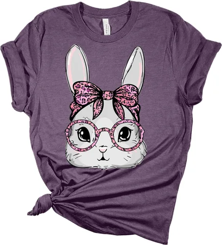 Vista 2 de Camiseta de Pascua con cara de conejo para mujer, lindas camisetas con gráficos divertidos