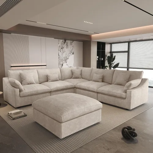Vista 19 de WJShome Sofá Seccional Cloud Couch de 83 pulgadas para sala de estar, sofá seccional modular relleno de plumón, sofás en forma de L con otomana