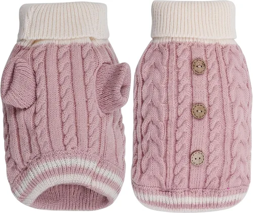 Vista 3 de Topbuti Suéter para perro con cuello alto, ropa de punto para mascotas, suéter de cuello redondo, abrigo de invierno para mascotas, ropa cálida