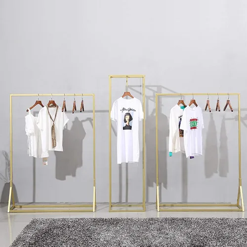Vista 5 de Percheros de ropa moderna al por menor resistentes, estantes de almacenamiento de ropa de metal, estante de exhibición de pie