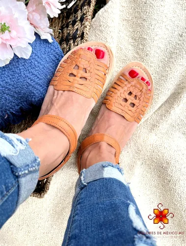 Vista 7 de Sandalias Mexicanas de Piel Geniune con Correa de Tobillo para Mujer - Modelo 1031