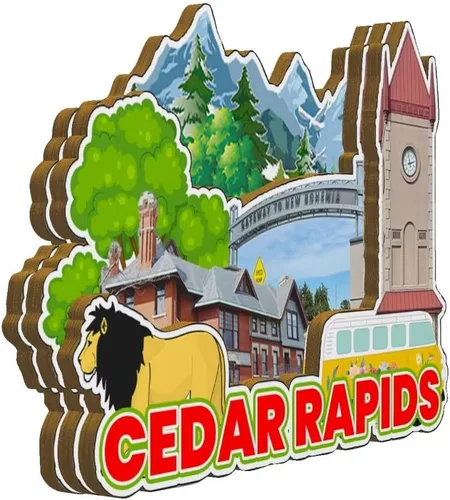 Vista 2 de Cedar Rapids Iowa USA - Imán de madera para nevera, monumentos 3D, recuerdos coleccionables, decoración hecha a mano -3167