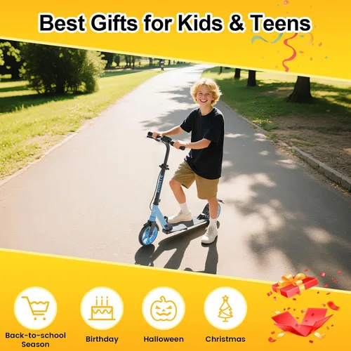 Vista 6 de SIMATE Patinete para niños, adolescentes y adultos, 4 alturas ajustables, ruedas grandes todo terreno de 8 pulgadas, frenos dobles y doble