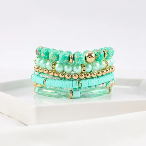 Vista 6 de Pulseras bohemias de cuentas de turquesa para mujer, 10 unidades, apilables, de piedra natural, elásticas, de varias capas, juego de pulseras