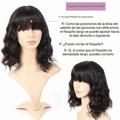 Vista 5 de PANEWAY Pelucas de cabello humano corto con flequillo, pelucas de cabello humano virgen brasileño ondulado para mujeres negras y blancas, pelucas