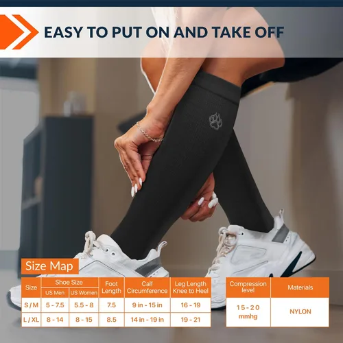 Vista 4 de Fixic Calcetines de compresión para hombres y mujeres, 3 pares, S-M (5-8), 15-20 mmHg, medias de compresión para mujeres y hombres, calcetines
