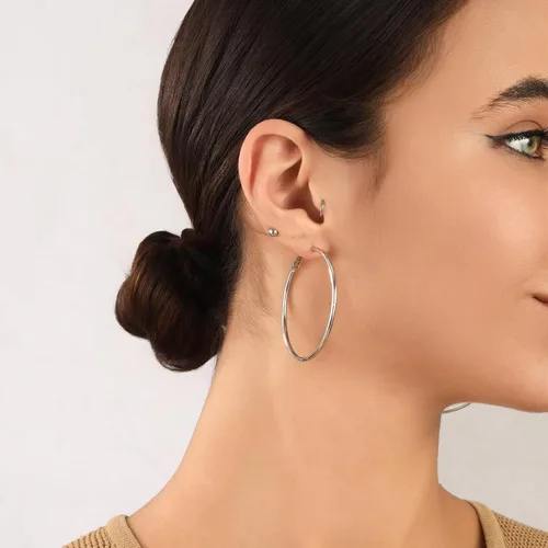 Vista 3 de Aretes de aro grandes de plata de ley de 0.079 pulgadas para mujer, aros de plata grandes hipoalergénicos, sin finos, finos y de gran