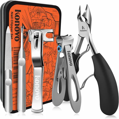 Vista 7 de Konovo - Juego de 5 piezas de cortaúñas, juego de manicura de acero inoxidable, kit de aseo de uñas de viaje para hombres y mujeres, cortaúñas