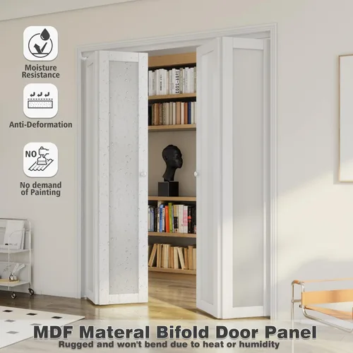 Vista 6 de Puerta doblada, puerta de armario con panel de vidrio esmerilado individual, para apertura de puerta de 30 x 80 pulgadas, adecuada para armarios e 1