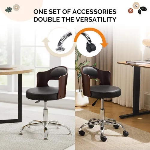 Vista 5 de VINGLI Silla de Escritorio de Oficina en Casa sin Brazos, Silla Giratoria Ajustable, de Doble Uso con/sin Ruedas, Pequeña Silla de Trabajo Curvada