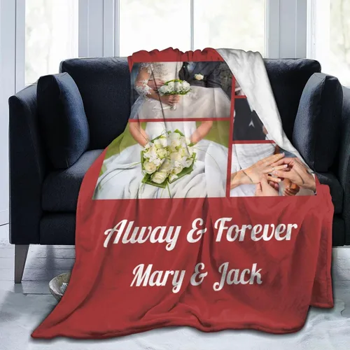 Vista 11 de HooSo Manta Personalizada para Cama con Fotos y Texto, Mantas Personalizadas con Collage de Fotos para Regalo de Cumpleaños Familiar y Boda, Collage