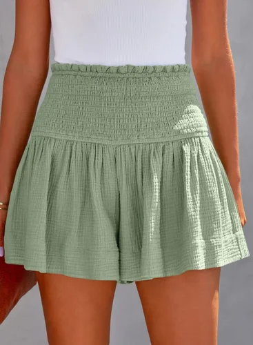 Vista 5 de Aytitium Pantalones cortos para mujer, cintura elástica, casual, verano, fruncidos, fluidos