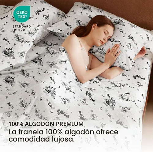 Vista 2 de Bedsure Sábanas de 100% algodón, juego de sábanas tamaño individual, ultra suave y cómodo, sábana individual de algodón con bolsillo profundo