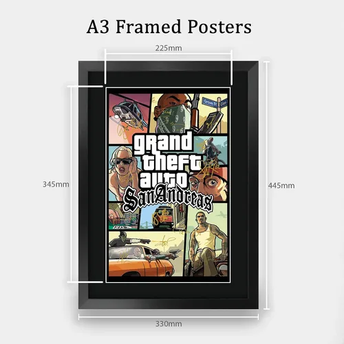 Vista 2 de HWC Trading Grand Theft Auto San Andreas Gifts - Autografía impresa para fanáticos de videojuegos y jugadores, 16 x 12 pulgadas enmarcada