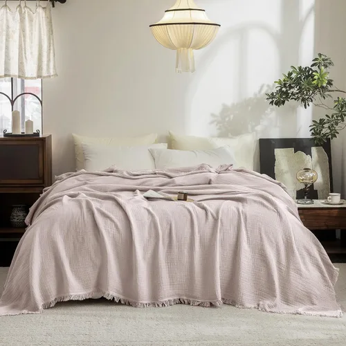 Vista 38 de FOSSA Manta de Muselina con Flecos - Gasa de Algodón 100% de 4 Capas Súper Suave y Transpirable - Manta Decorativa Ligera y Refrescante para Cama