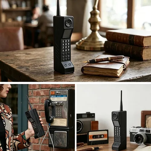 Vista 5 de Adorno retro de ladrillo para teléfono celular, accesorio de teléfono de los años 90, accesorios de fotografía portátiles a la antigua, decoración