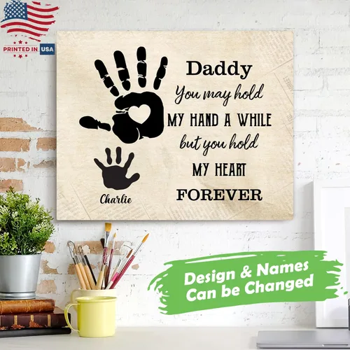 Vista 2 de GOSSBY Lienzo personalizado (1 niño) Daddy, You Hold My Hand For A While, But You Hold My Heart Forever Padre, regalos para papá, foto personalizada