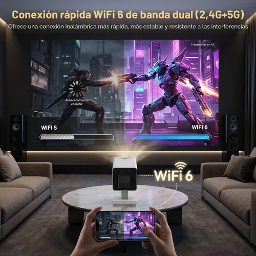 Vista 6 de 【Aplicaciones integradas】Mini proyector con WiFi y Bluetooth, proyector portátil de soporte 1080P 4K, proyector de películas para dormitorio