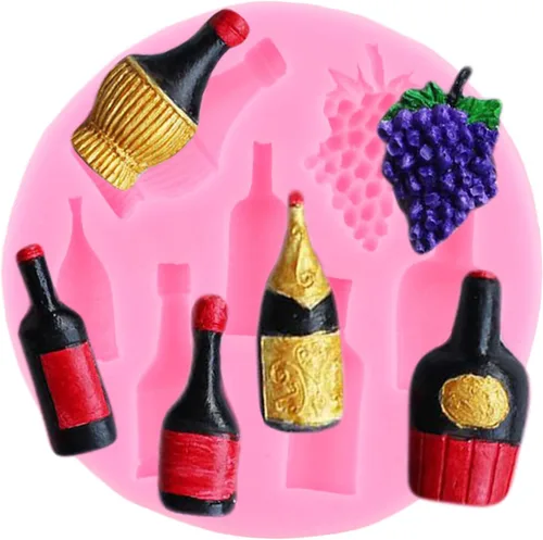 Vista 9 de ZiXiang Moldes de silicona para botellas de vino, moldes para fondant, botella de champán, uva, champán, moldes de chocolate para decoración