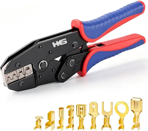 Vista 18 de HKS Herramienta de Engaste para Manguitos, Terminales de Virola y Extremo de Cable de Pin - Engastadoras de Cables con Trinquete - AWG 3-1/0