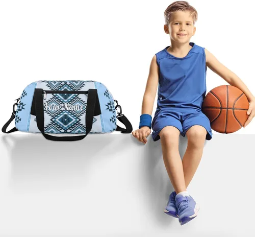 Vista 2 de Bolsa de lona personalizada para niños, diseño étnico de damasco, bolsa de gimnasio deportiva personalizada para niños y niñas, bolsas de viaje
