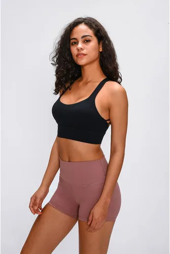 Vista 3 de Brasier deportivo de yoga para mujer, sexy, cruzado, recortado, sujetadores deportivos para correr, brasier de entrenamiento de alto soporte