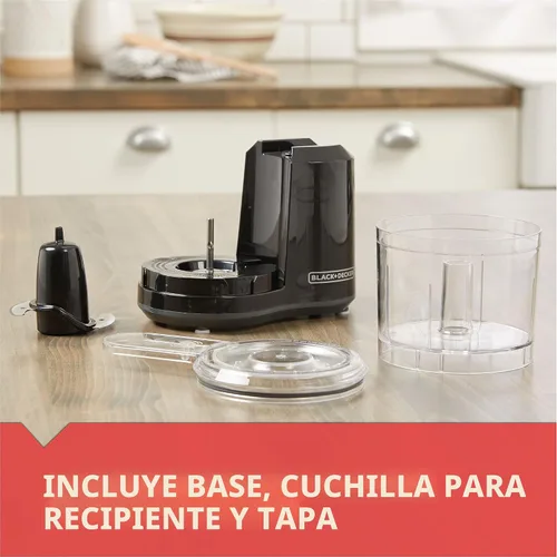 Vista 5 de Picador eléctrico Black + Decker HC306 1 y 1/2 tazas con un solo toque, color blanco, Capacidad de 1.5 tazas con ensamble mejorado y tapa, Negro
