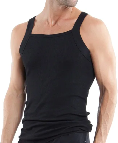 Vista 3 de papi Paquete de 3 camisetas sin mangas de algodón con cuello cuadrado para hombre, Negro, azul, rojo