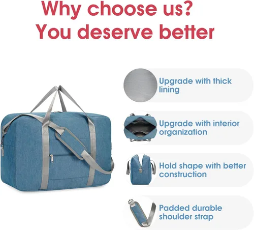 Vista 5 de For Spirit Airlines - Bolsa de viaje plegable de 18 x 14 x 8 pulgadas, bolsa de viaje para llevar en el equipaje durante la noche para mujeres