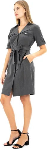Vista 4 de Sharagano Vestido camisero con cinturón y mangas cortas enrollables para mujer