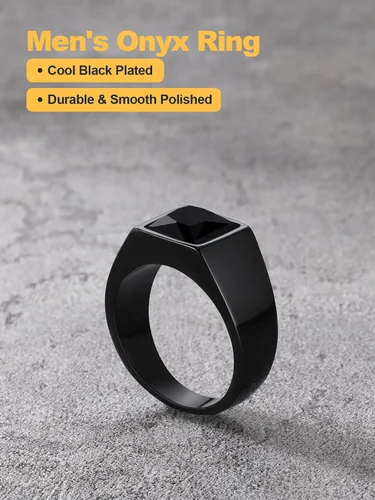 Vista 5 de U7 Anillo de joyería de moda de ónix negroazul para hombres y mujeres, anillos de sello cuadrado de acero inoxidable para papá y padre, anillos