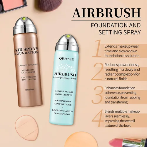 Vista 7 de Air Brush - Base de maquillaje y spray de fijación de maquillaje para cara, hidrata e hidrata, cobertura mate para piel grasa, maquillaje