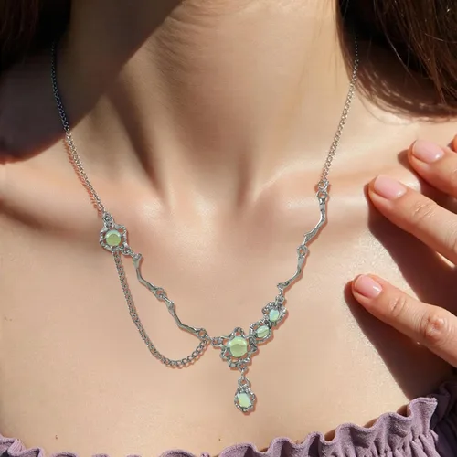 Vista 20 de Y2k - Collar irregular con dije de estrella, piedra de luna, diseño de cadena de moda, joyería de plata picante para mujer