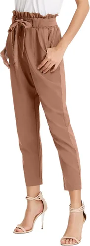 Vista 2 de KANCY KOLE - Pantalones paper bag de cintura alta y con bolsillos para mujer, con lazo, estilo casual, pantalones hasta el tobillo de la talla S a