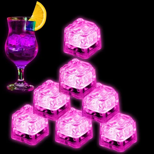 Vista 14 de Cubos de hielo iluminados para bebidas azules, 12 cubos de hielo LED activados por líquidos, brillan en la oscuridad impermeables, suministros