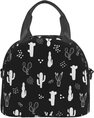 Vista 9 de Lonchera con diseño de cactus, reutilizable, aislada, grande, con correa ajustable para el hombro, para el trabajo, picnic, escuela, viajes, camping