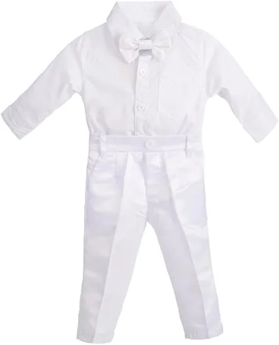 Vista 3 de Lito Angels Bebé Niños Traje Blanco Bautizo Ropa Bautismo Trajes De Manga Larga Floral
