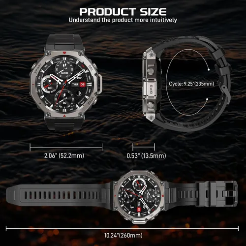 Vista 9 de Reloj inteligente militar para hombre, 1.43 pulgadas, AMOLED GPS, 5ATM, impermeable, resistente, rastreador de actividad física con brújula