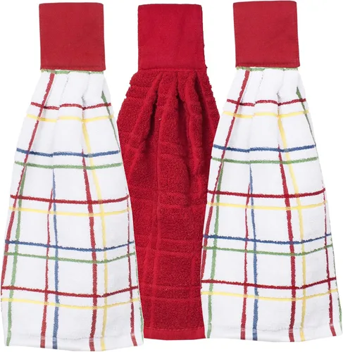 Vista 17 de Ritz Premium Toallas de Cocina con Lazo de 100% Algodón Sólido y Cuadros Múltiples, Absorbentes, Súper Suaves y de Secado Rápido para Colgar, Juego