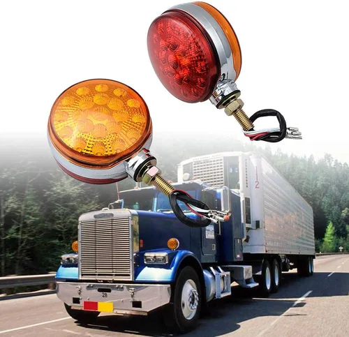 Vista 2 de CORP - 1 par de luces redondas de 4 pulgadas con 42 LED de doble cara, color ámbar rojo, montaje en un solo perno de guardabarros, luces de señal